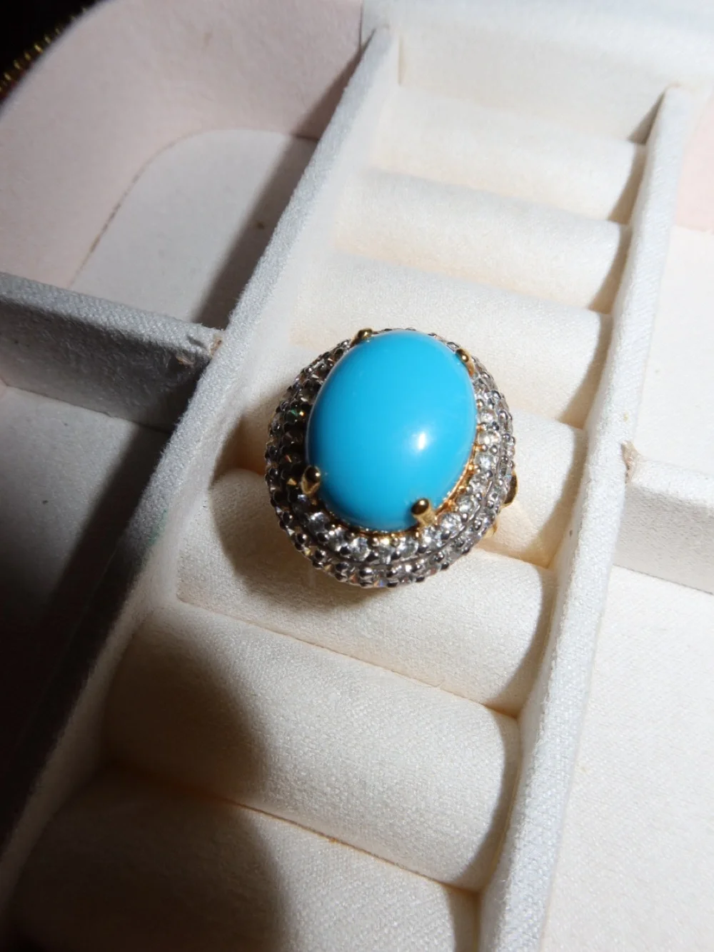 Turquoise Cabochon Halo Ring - Blue Stone Statement Ring
